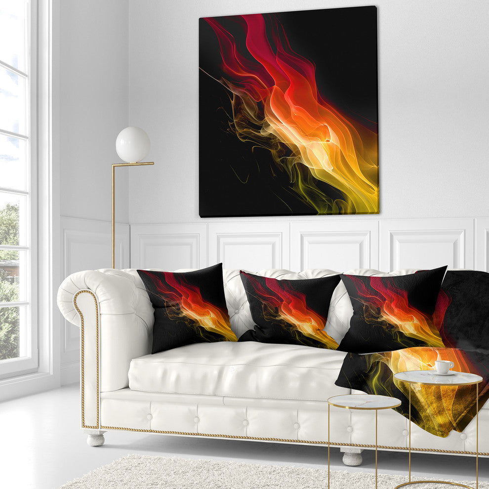 Yellow Red 3D Abstract Waves Contemporary Abstract Throw Pillow, 18"x18"