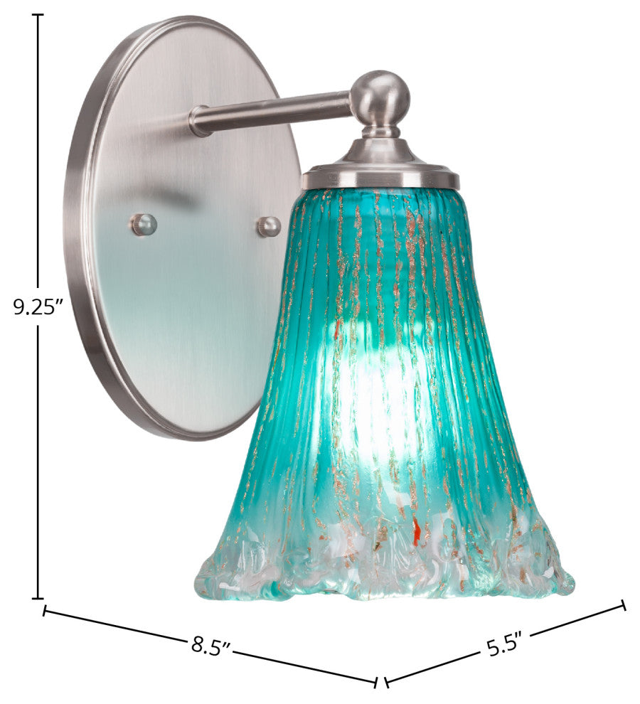 Capri 1-Light Wall Sconce, Brushed Nickel/Fluted Teal Crystal