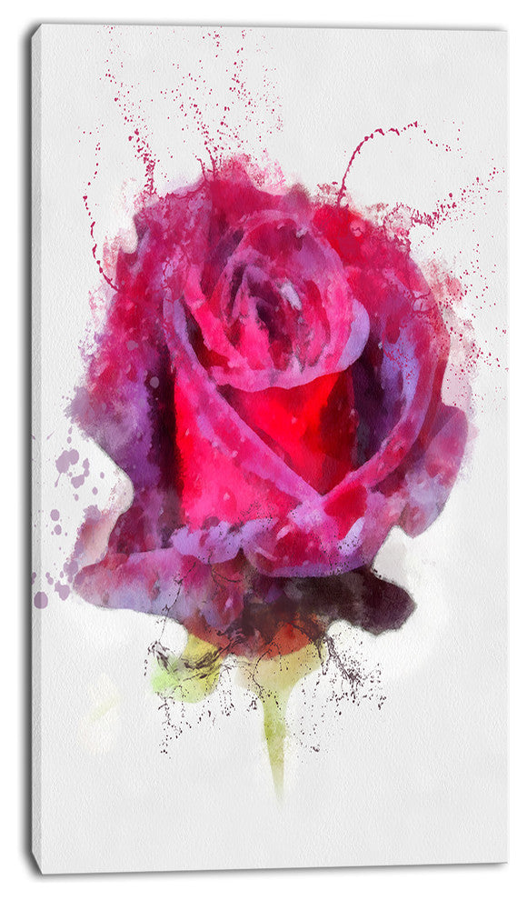 Watercolor Dark Red Rose Sketch, Floral Canvas Art Print, 16"x32"