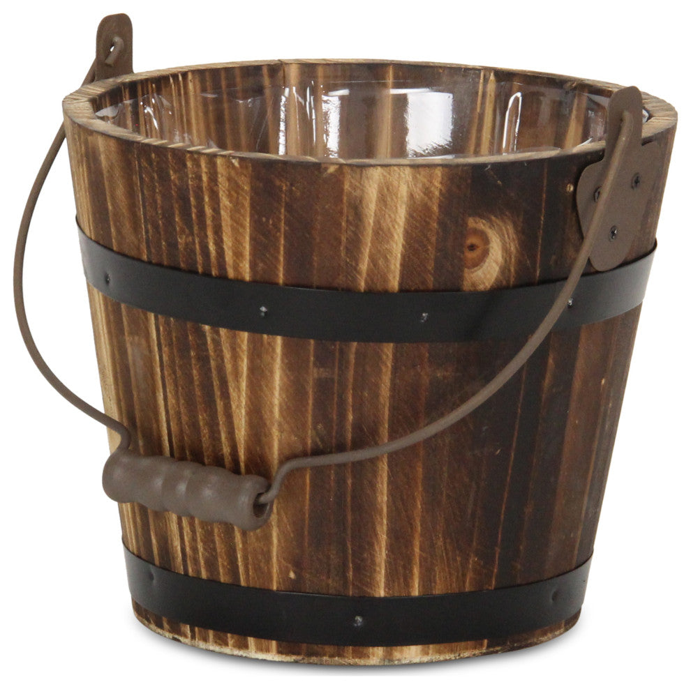 Felicity Rustic Round Wood 6.75 Inch Bucket Planter