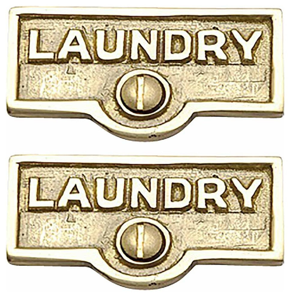 2 Switch Plate Tags LAUNDRY Name Signs Labels Lacquered Brass |