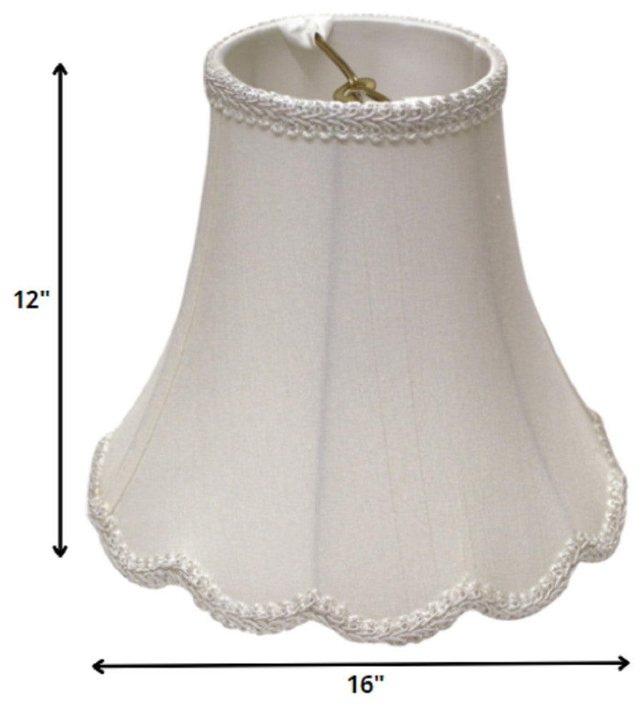 16" White Slanted Scallop Bell Monay Shantung Lampshade