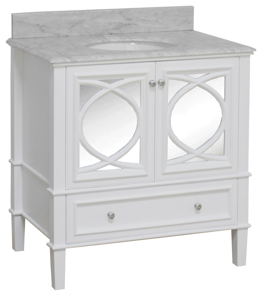 Olivia 36" Bathroom Vanity, White, Carrara Marble