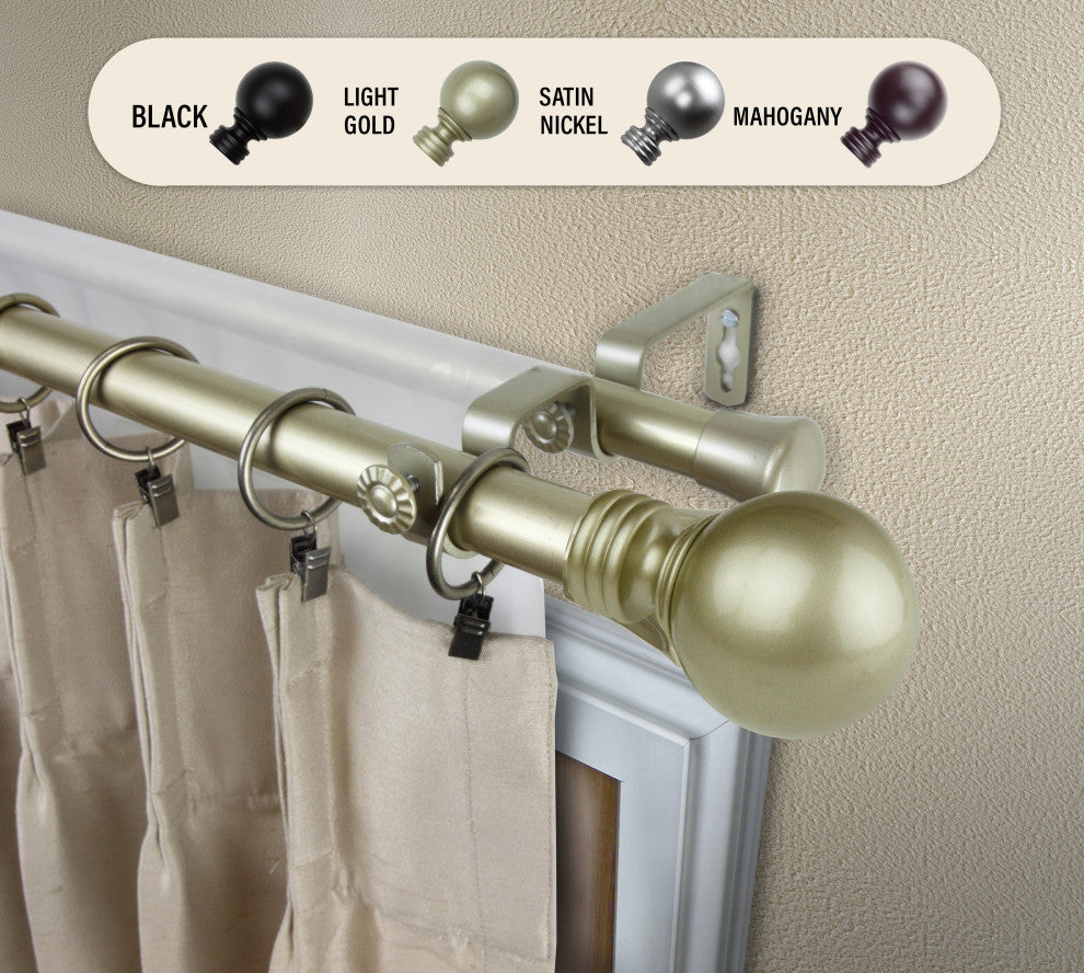 Globe Double Curtain Rod, Light Gold, 28-48"