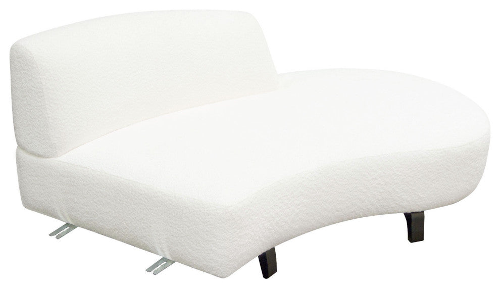 Vesper Curved Armless Right Chaise, Faux White Shearling, Black Wood Leg Base