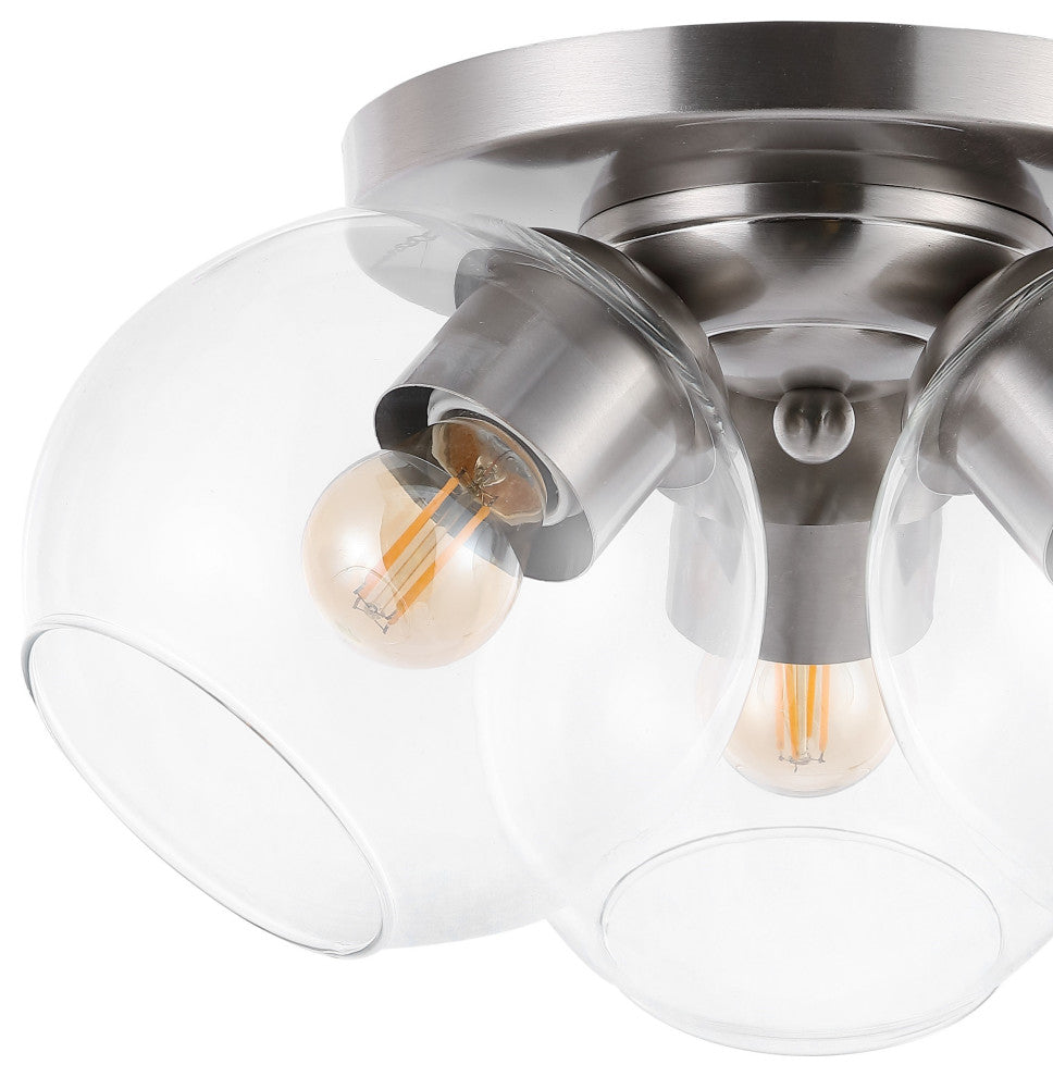 Iris 11.5" 3-Light Farmhouse Rustic Iron/Glass LED Semi Flush Mount, Nickel