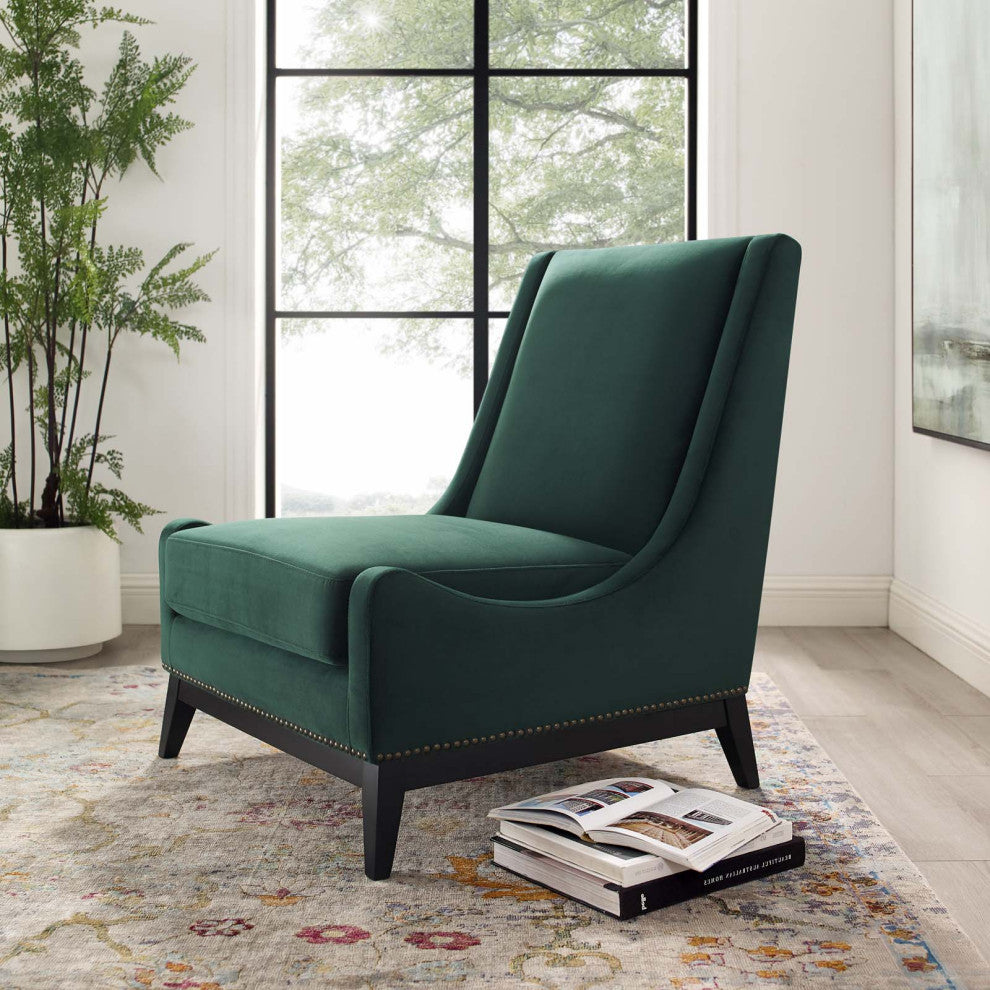 Modern Designer Lounge Club Lobby Accent Side Chair, Velvet Fabric, Green