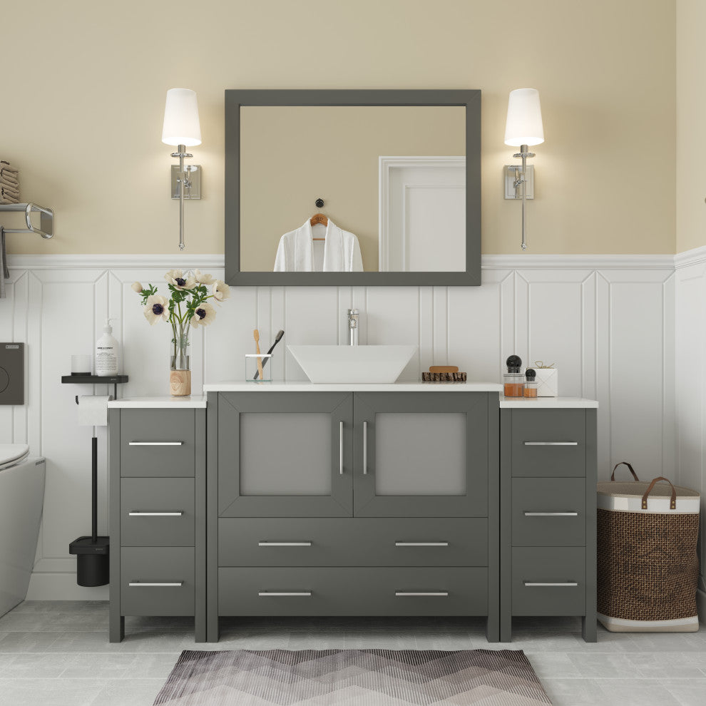 Vanity Art Vanity Set With Vessel Sink, Gray, 60", Led Sensor-Switch Mirror