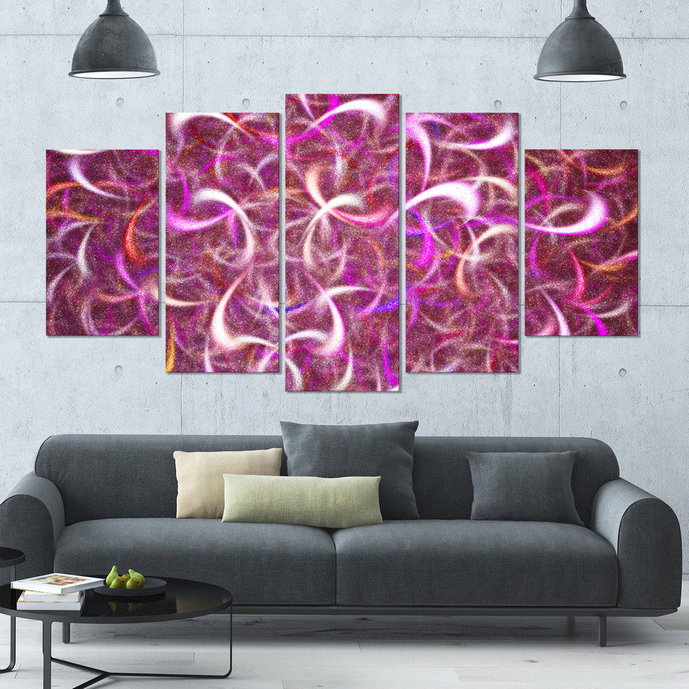 Pink Watercolor Fractal Pattern, Contemporary Art on Canvas, 60"x32", 5 Panels