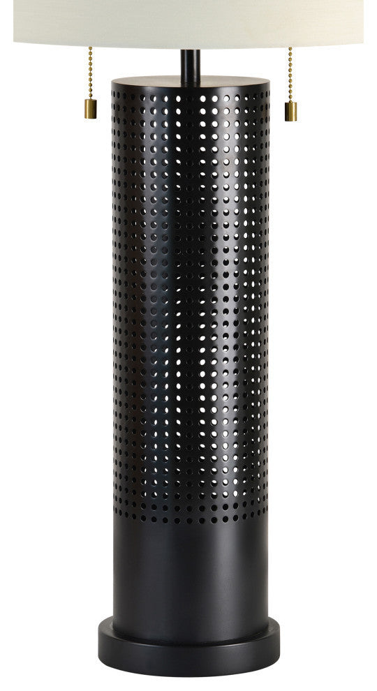Hopper Iron Black Table Lamp With Off-White Cotton Shade