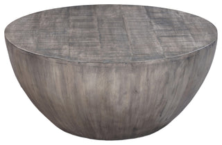 36" Round Coffee Table Handcrafted Drum Shape Mango Wood With Olive Gray Finish