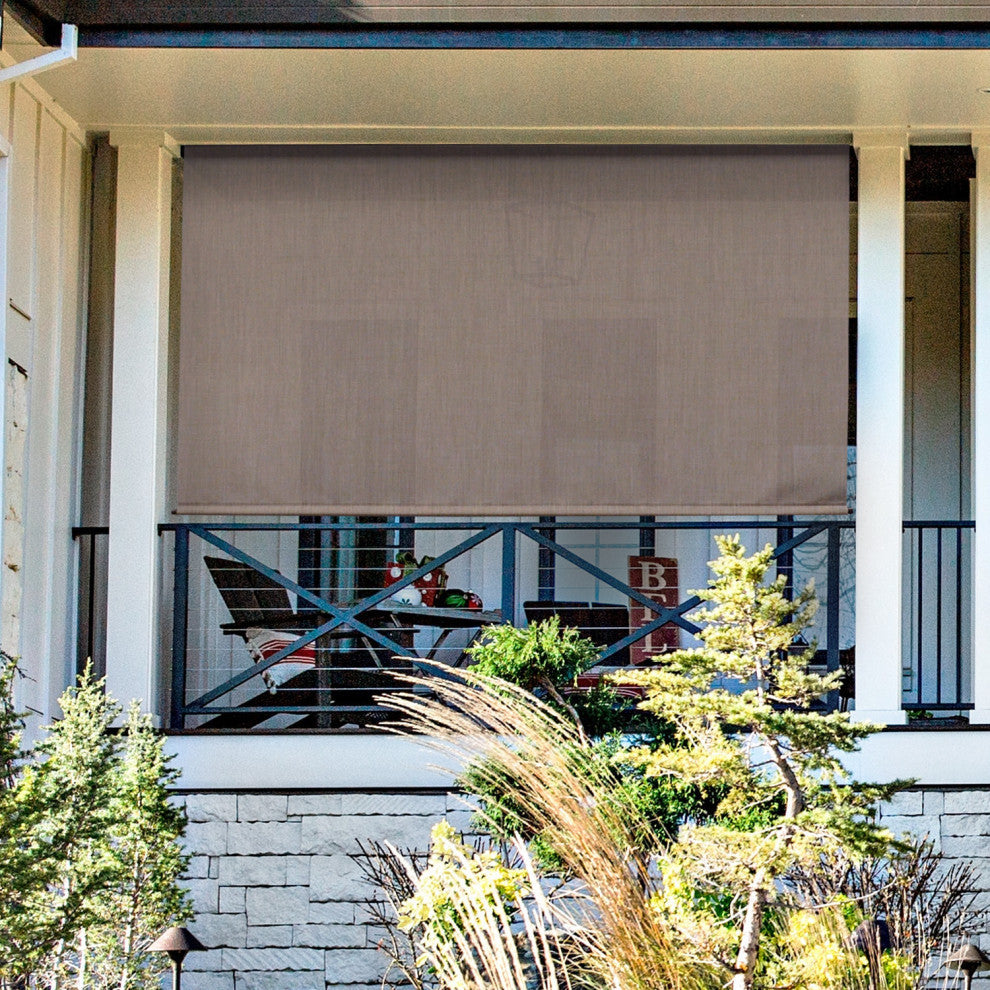 Supreme Rechargeable Motor Outdoor Sun Shade With Protective Valance, Lava Stone