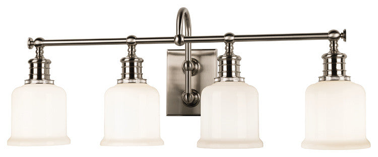 Keswick 4-Light Bath and Vanity With Opal Glossy Glass Shade, Satin Nickel
