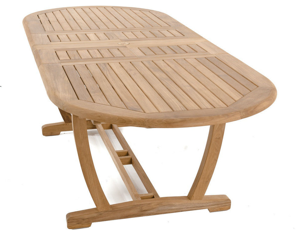 13-Piece Outdoor Teak Dining: 117" Masc Oval Table, 12 Celo Stacking Arm Chairs