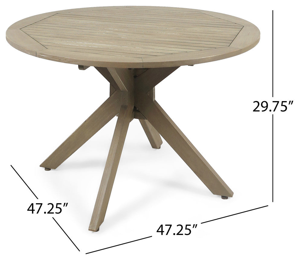 GDF Studio 5-Piece Murrary Outdoor Wood and Wicker Dining Set, Gray and Gray