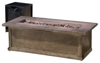 GDF Studio Pablo Outdoor 56" Rectangular Propane Fire Table, Brown Wood