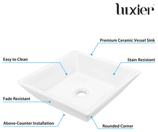 Luxier CS-006 Flat Square Bathroom Ceramic Vessel Sink Art Basin in White