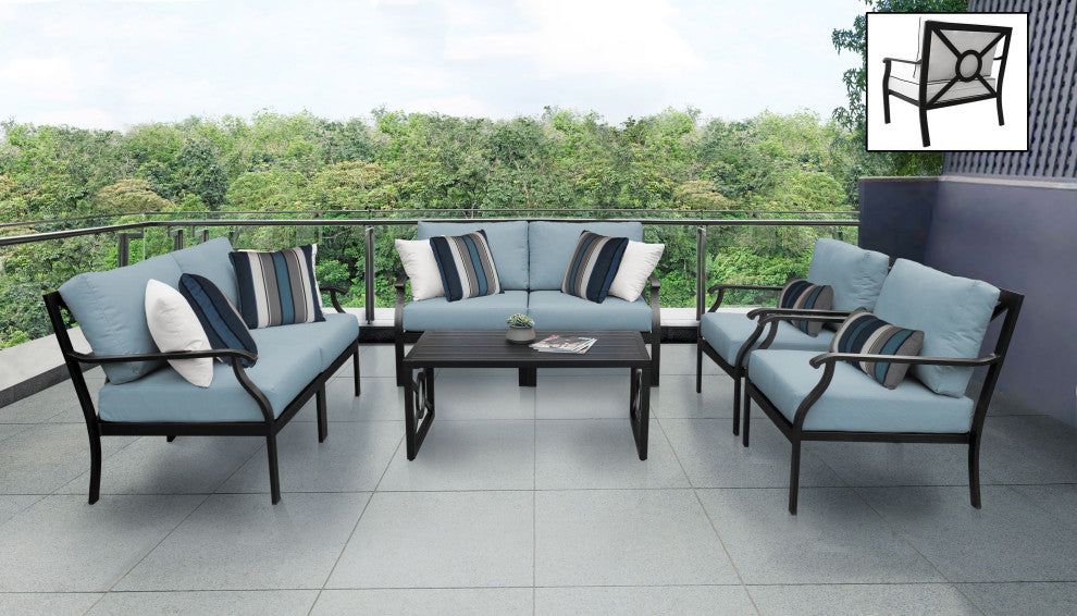 kathy ireland Madison Ave. 7 Piece Aluminum Patio Furniture Set 07e, Tranquil