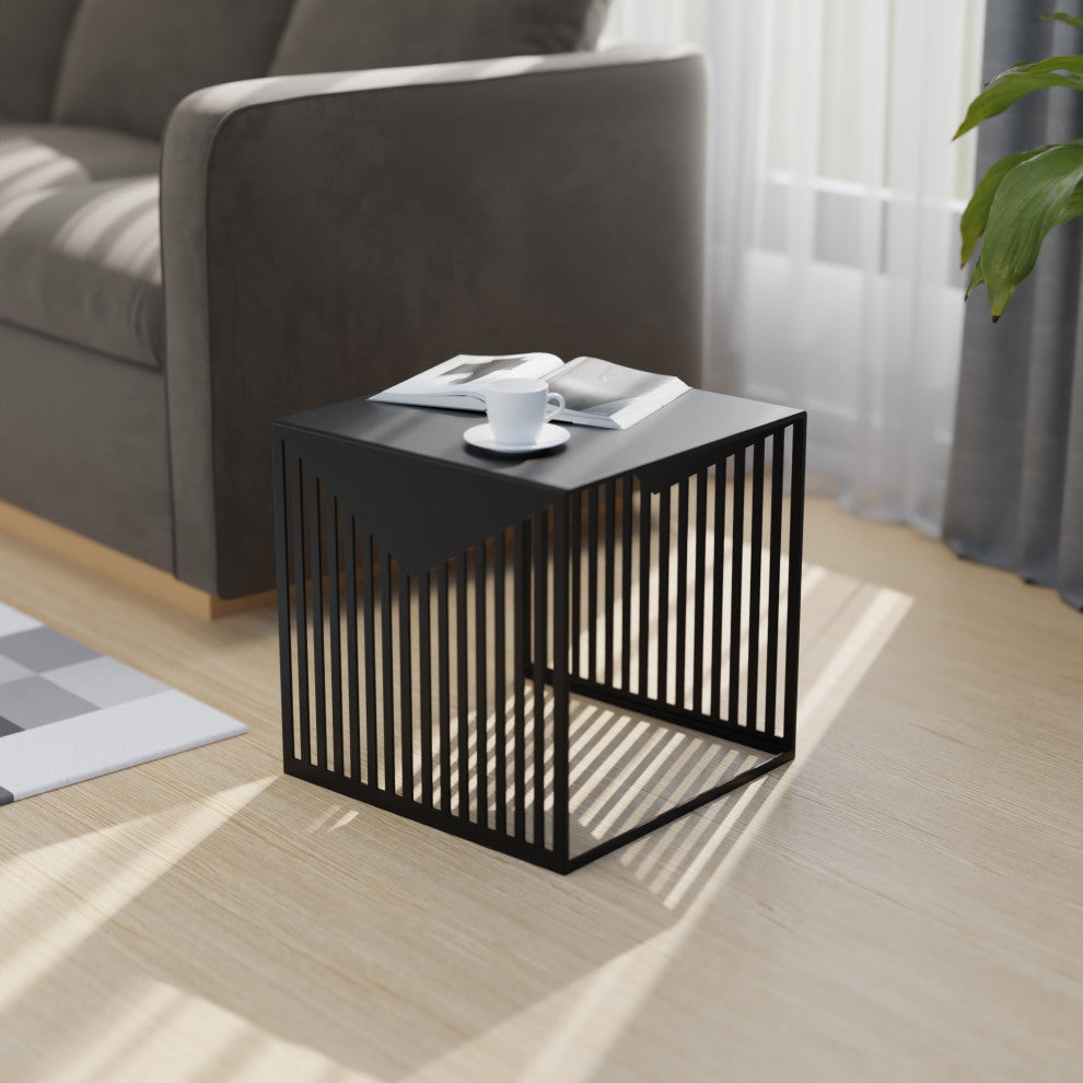 LeisureMod Cisco Modern Square Steel Side Table, Black