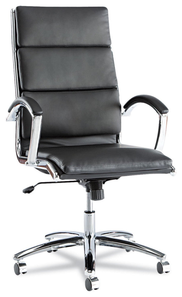 Contemporary Office Chair, Waterfall Seat With Ribbed Back & Padded Arms, Black