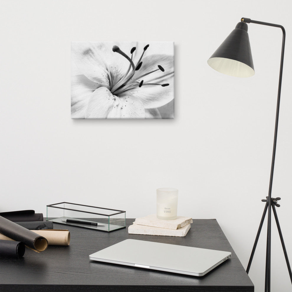 Grey Floral Canvas: High-key Lily Floral Nature Photo Wall Art Print, 12" X 16"