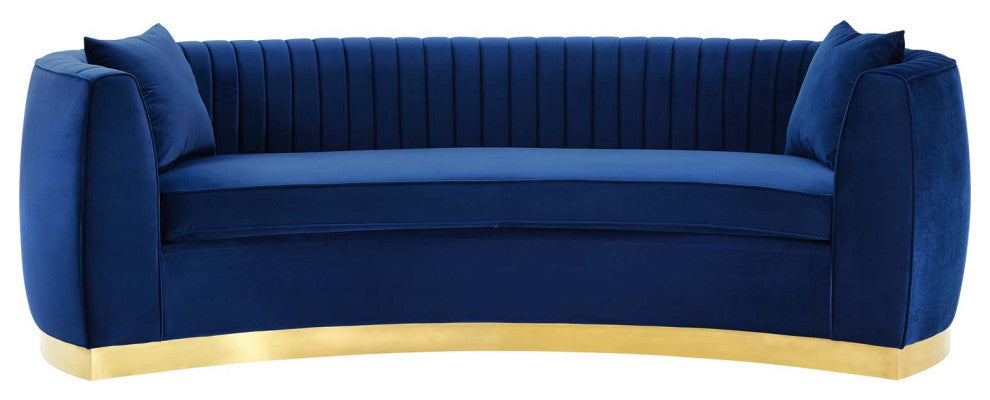 Enthusiastic Vertical Channel Tufted Curved Performance Velvet Sofa Navy