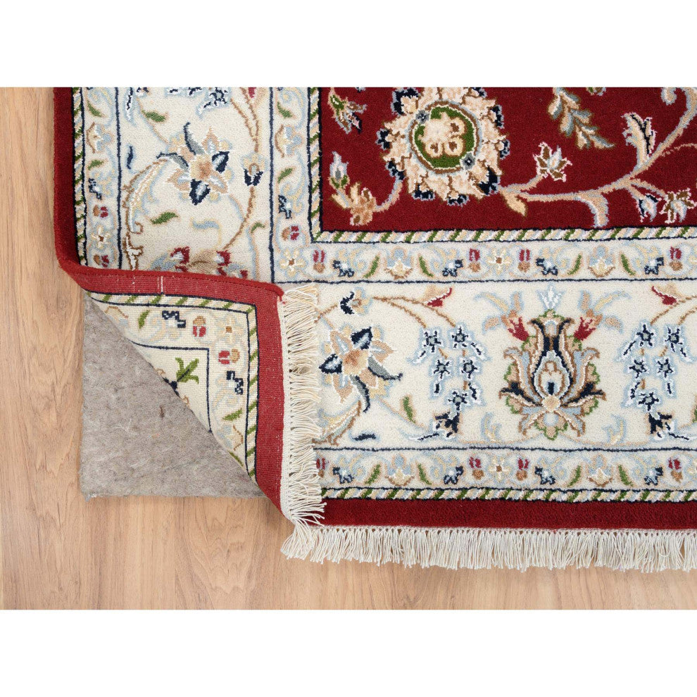 Cherry Red, Nain 250 KPSI, Wool and Silk Hand Knotted Oriental Rug, 6'0"x8'10"