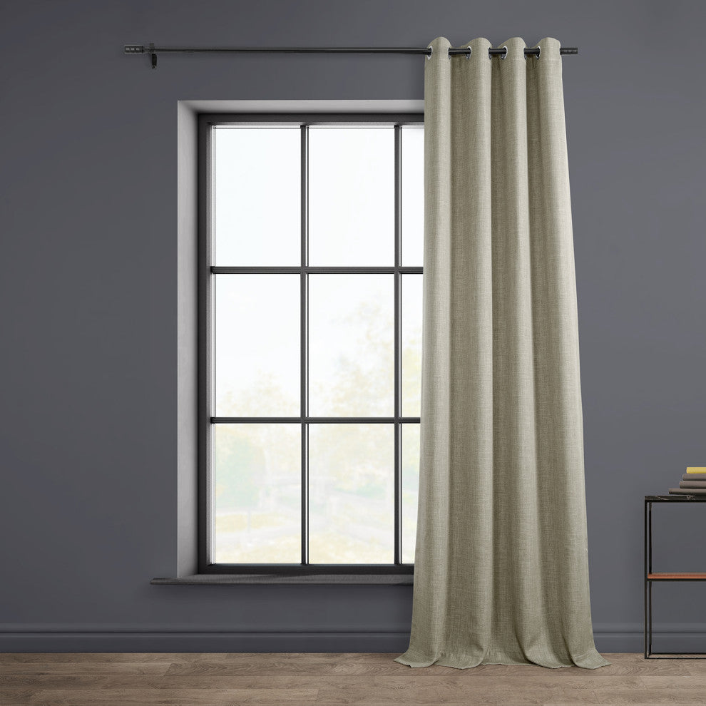 Faux Linen Grommet Room Darkening Curtain Single Panel, Oatmeal, 50"x84"