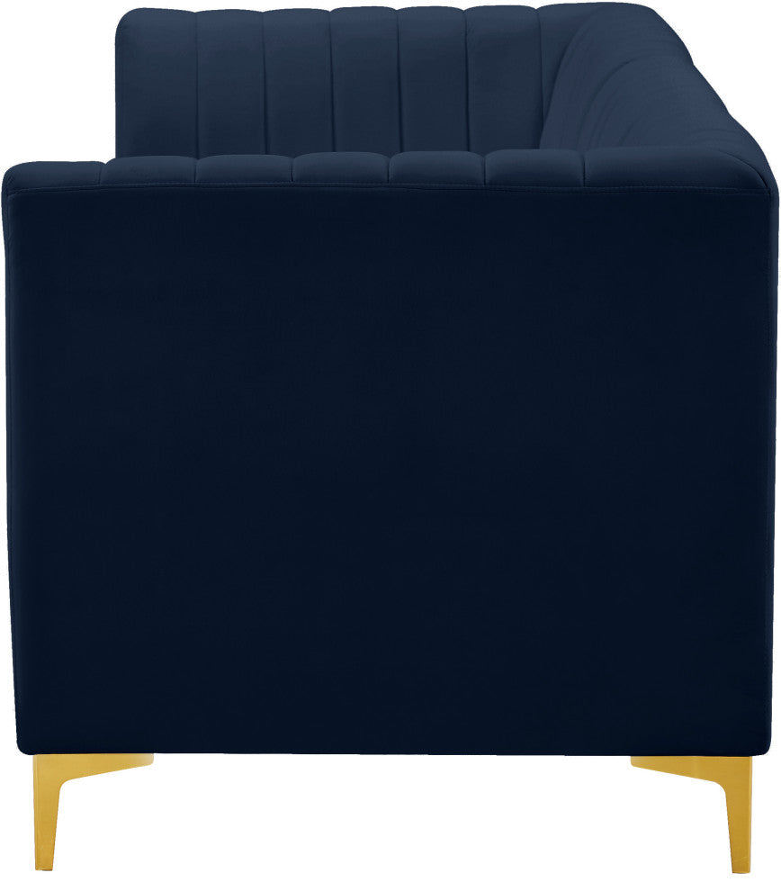 Alina Velvet Upholstered 3-Piece Modular Sofa, Navy