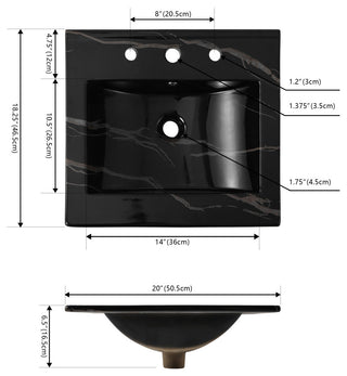 Ancillary 3-Hole Contemporary Rectangular Ceramic Single Sink Basin Vanity Top