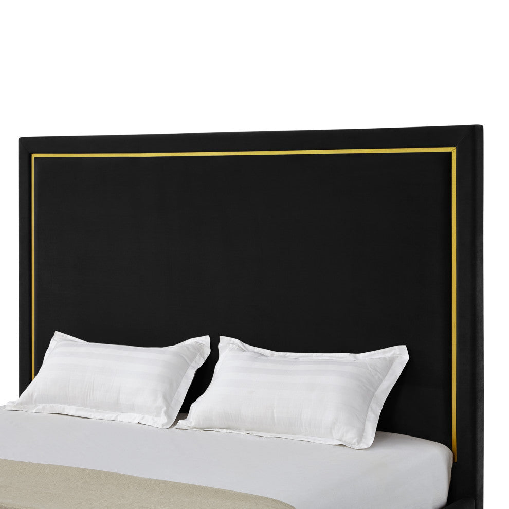 Inspired Home Marceline Bed Upholstered, Black Velvet Queen