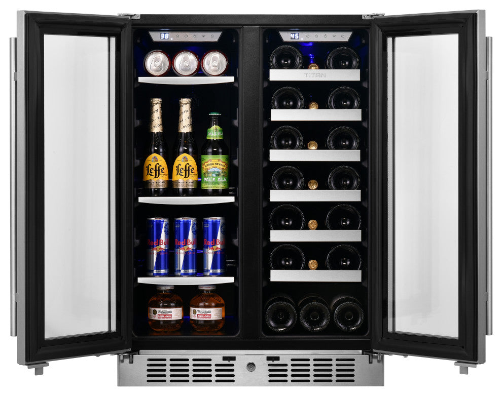 Titan Transcend 24 inch 64 Can 20 Bottle Dual Zone Beverage and Wine Cooler