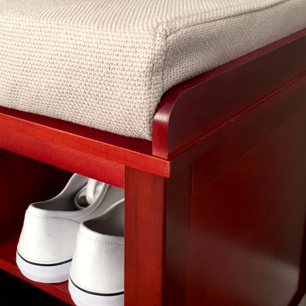 Wood Shoe Storage Bench, Red Mahogany