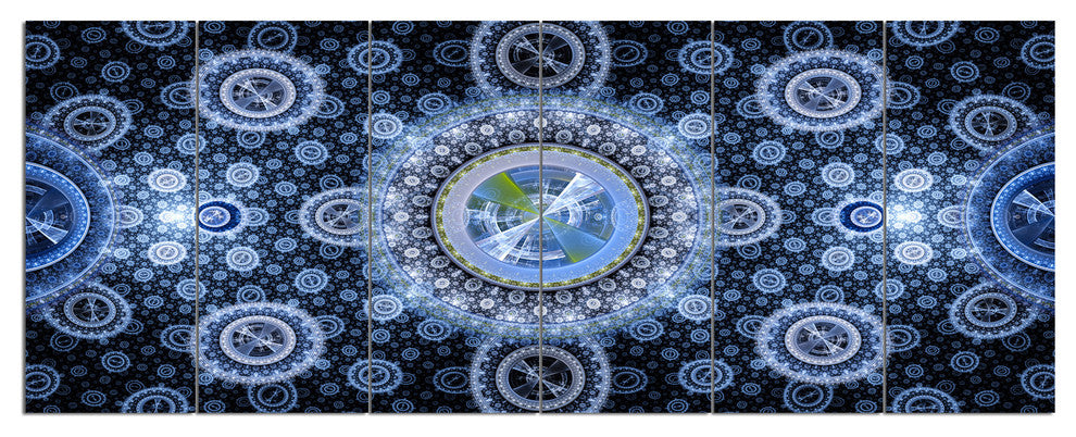 Clear Blue Psychedelic Relaxing Art, Abstract Canvas Print, 70"x28", 6 Panels