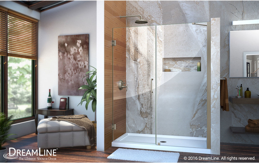 DreamLine Unidoor 58" to 59" Frameless Hinged Shower Door, Brushed Nickel