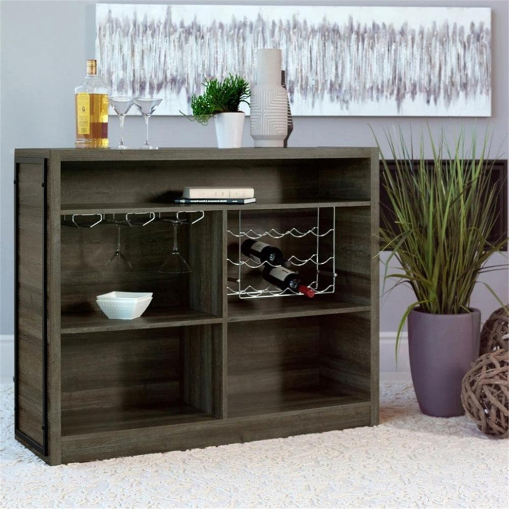 Coaster Farmhouse Wood 5-Shelf Bar Unit with Metal Footrest in Oak