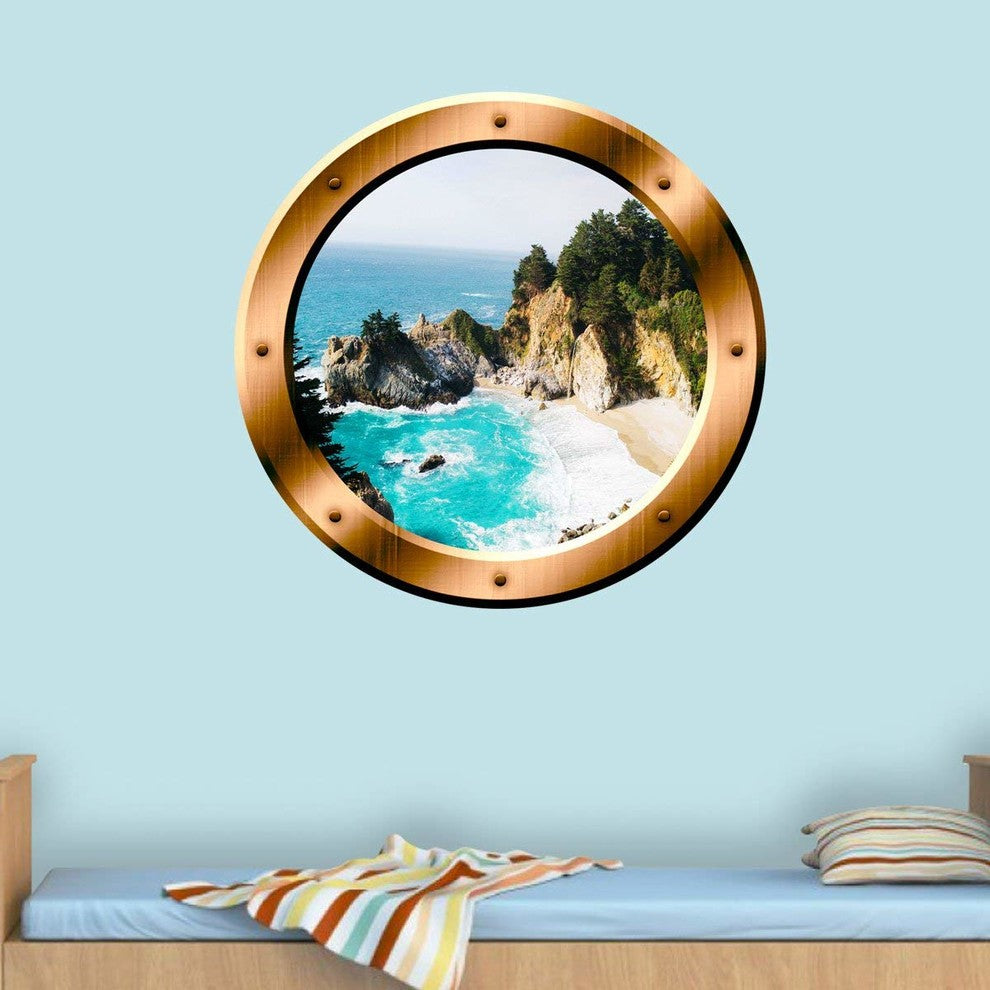 VWAQ 3D Beach View Wall Decal, 24" Diameter