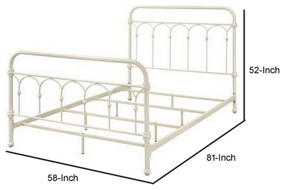 Benzara BM263589 Metal Full Size Bed With Rectangular Spindle Headboard, White