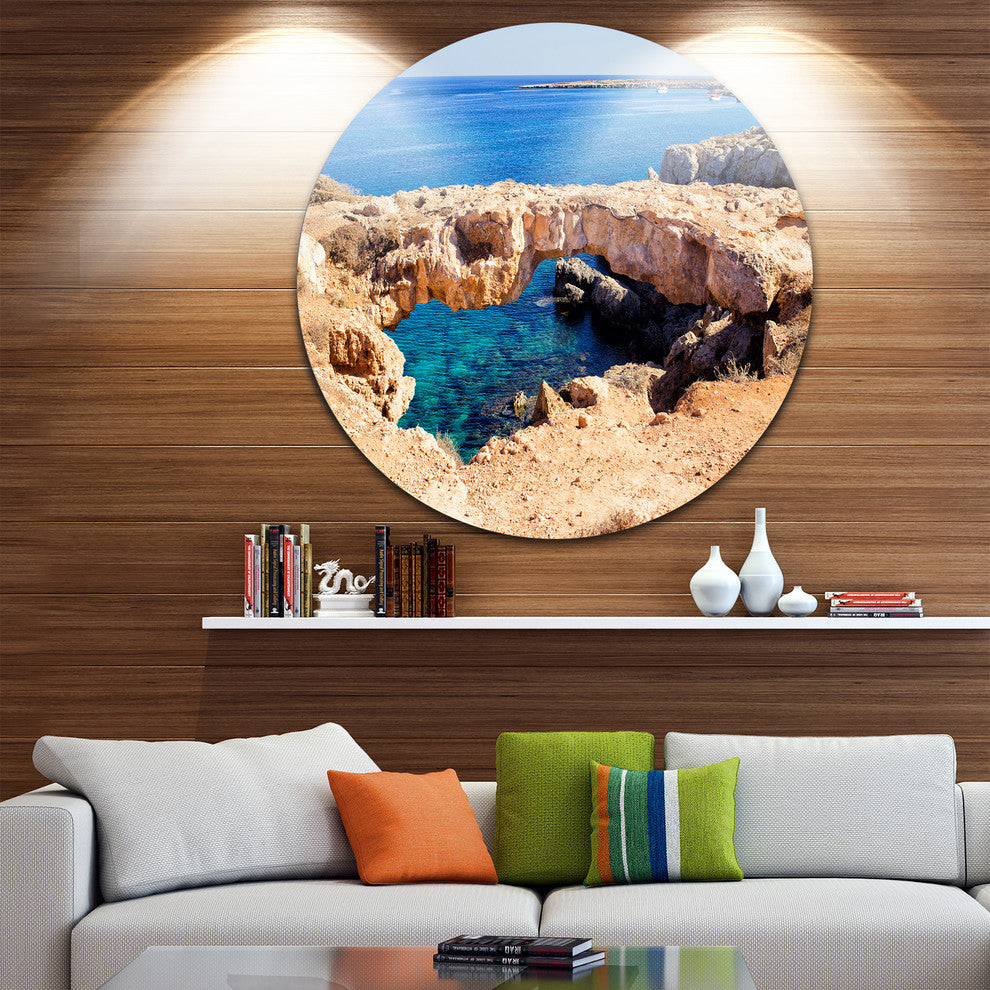 Cavo Cape Greco Natural Bridge, Landscape Photo Round Wall Art, 23"