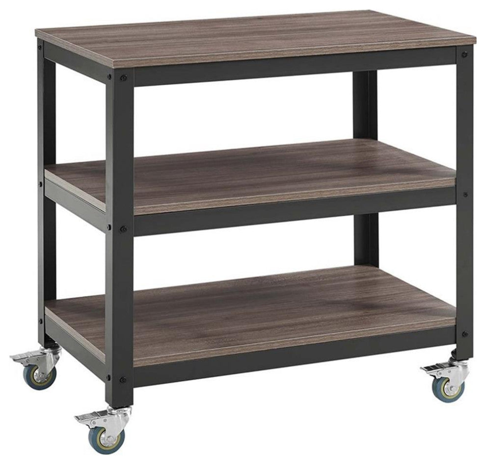 Modway Vivify 30" Tiered Wood & Metal Serving Stand TV Cart in Gray/Walnut