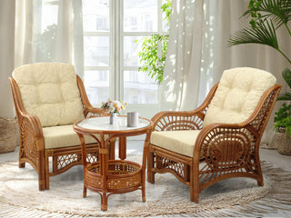 Malibu Lounge Armchair, Natural Rattan Wicker Handmade, Colonial, Cream Cushions