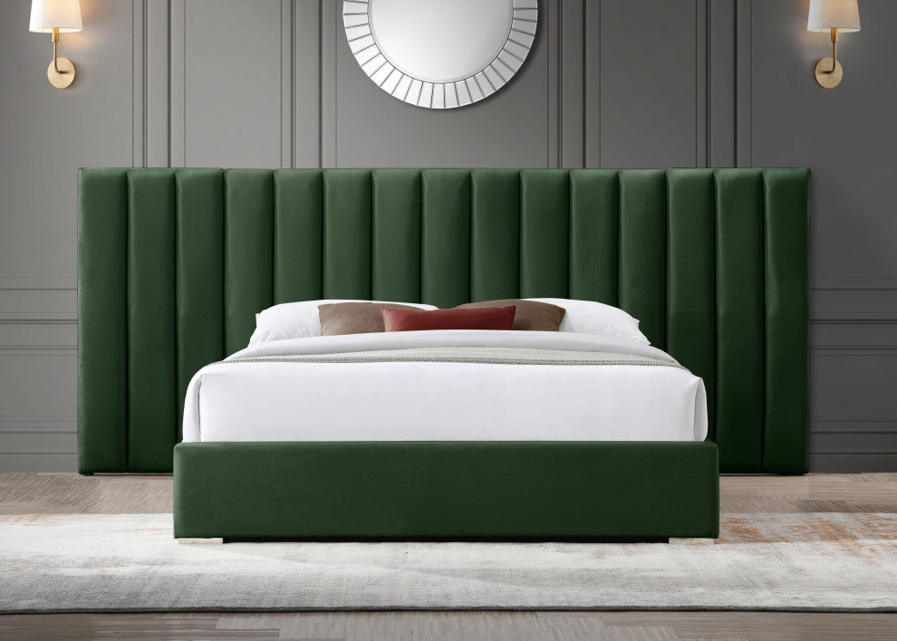 Pablo Velvet Upholstered Bed, Green, Queen