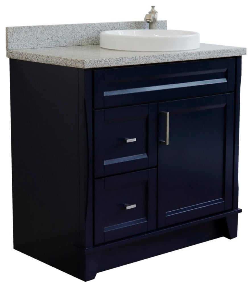 37" Single Sink Vanity, Blue Finish With Gray Granite