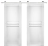 Double Barn Doors / Mela 7444 White Silk / Silver 13FT Rail, 48" X 80" ( 2* 24x80)