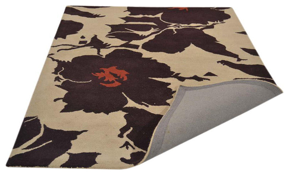 HAND TUFTED WOOL ECO-FRIENDLY AREA RUGS - Rectangle,Cream Brown,Floral