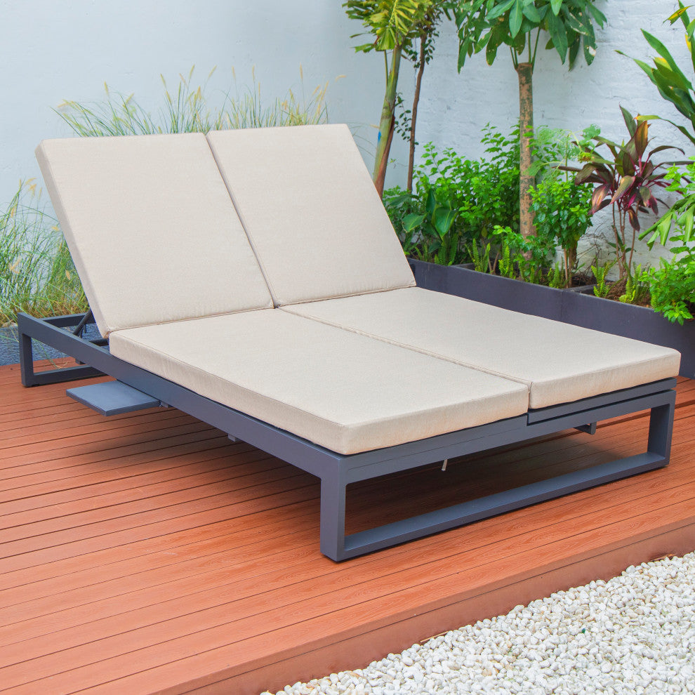LeisureMod Chelsea Convertible 2-in-1 Sofa and Double Chaise Lounge, Beige
