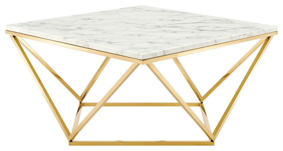 Vertex Gold Metal Stainless Steel Coffee Table Gold White