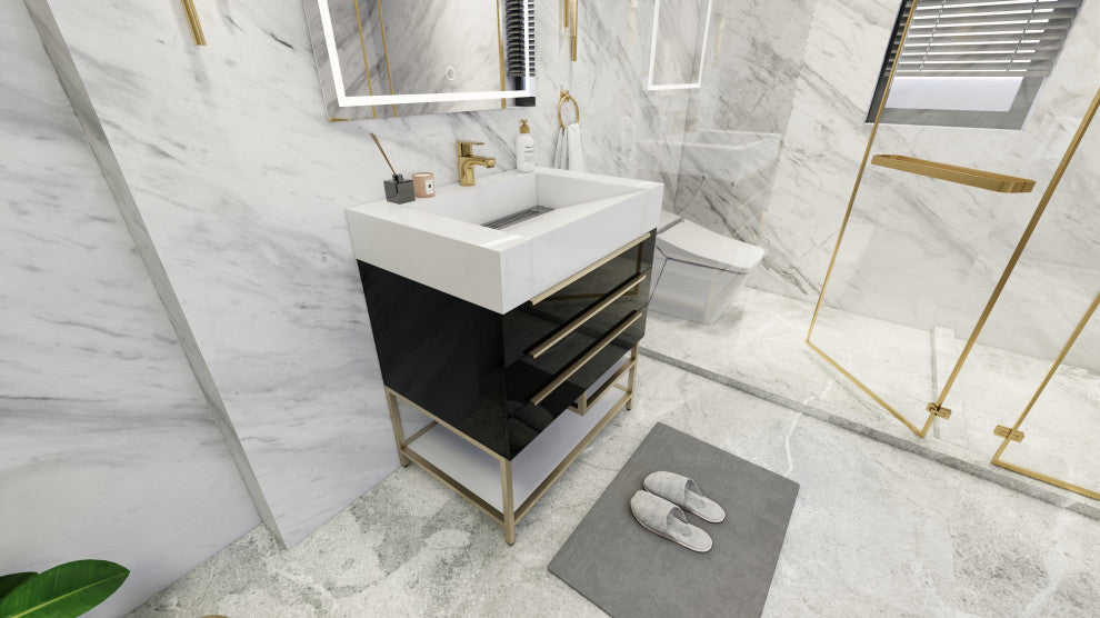 Madison 30" Freestanding Vanity with Reinforced Acrylic Sink, High Gloss Black