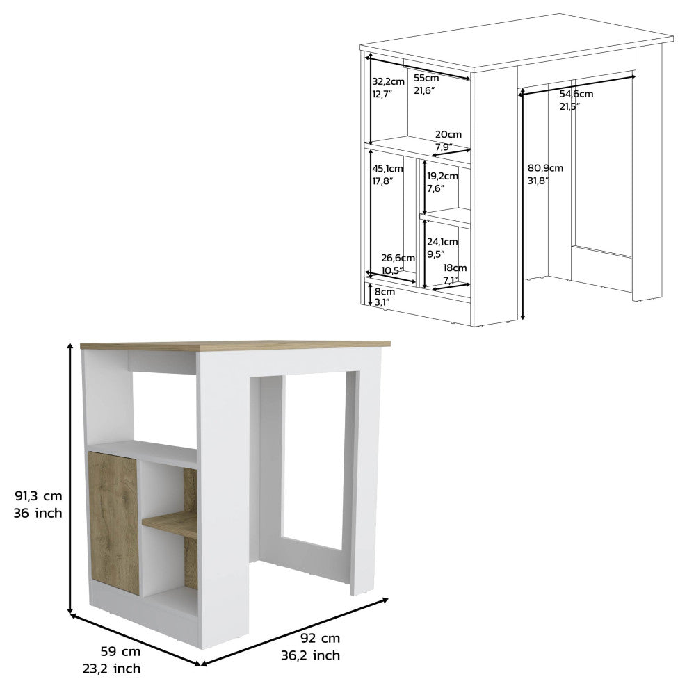 DEPOT E-SHOP Masset Kitchen Island with Side Shelve and Push to open Cabinet