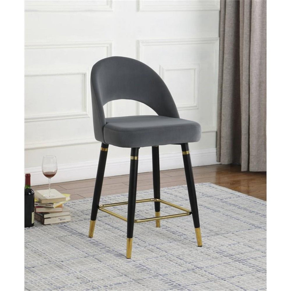 Coaster Lindsey Upholstered Velvet Counter Height Stool in Gray
